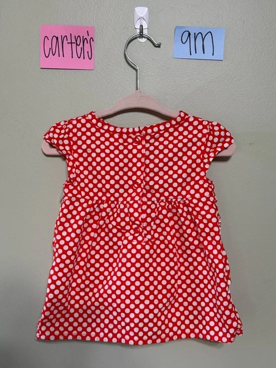 NWOT Carter's Redish-Orange & White Polka Dot Ruffle Dress, 9 Months, Flowy - Picture 2 of 2